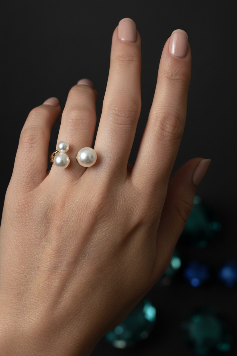 Editorial hand pearl ring