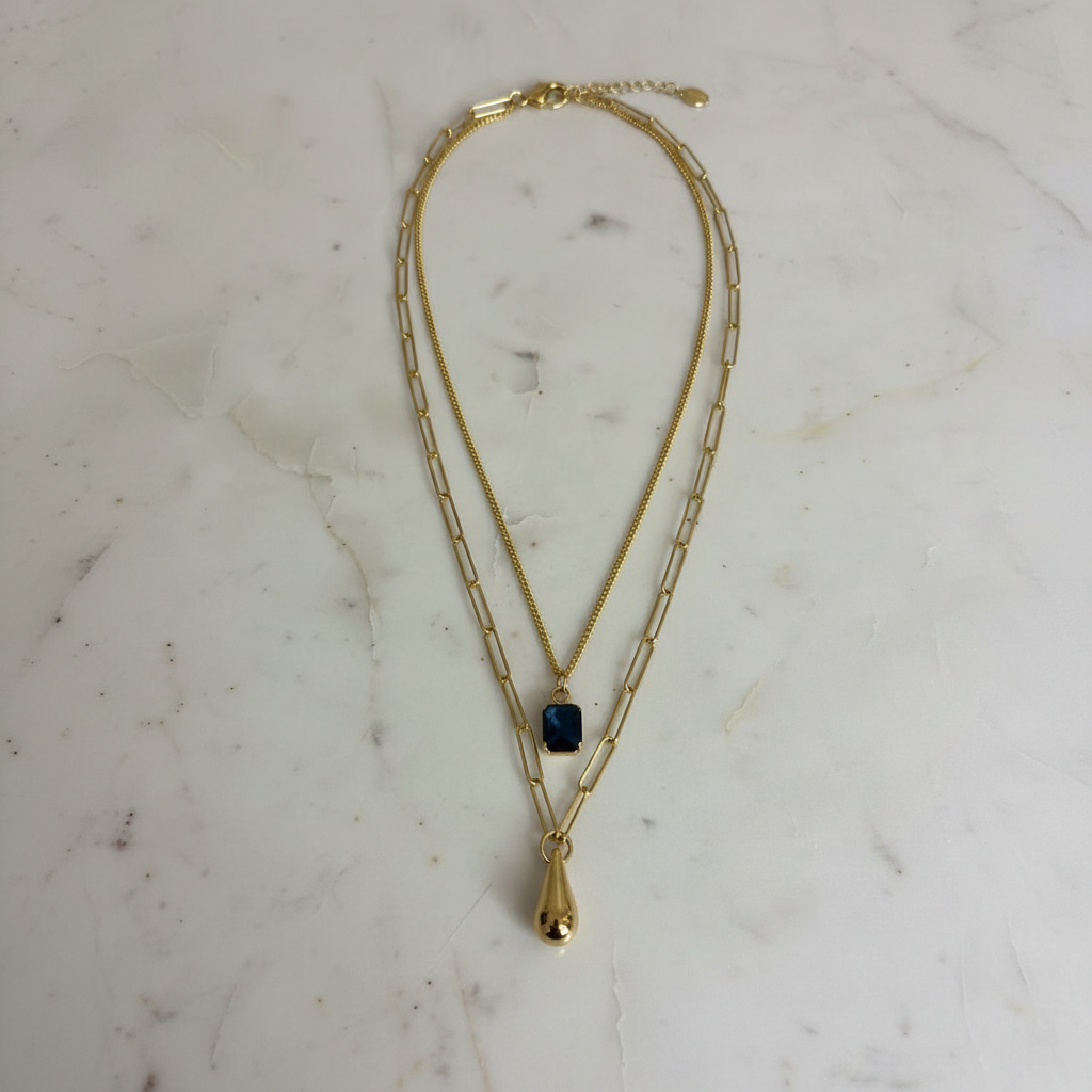 EMERALD HOURGLASS LAYERED PENDANT NECKLACE