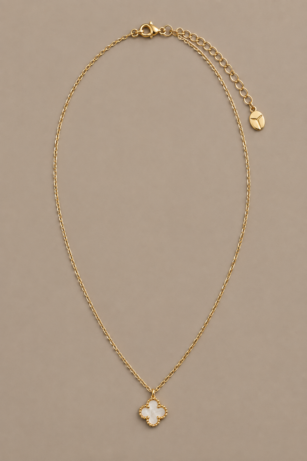 Erin White Clover Necklace laid flat