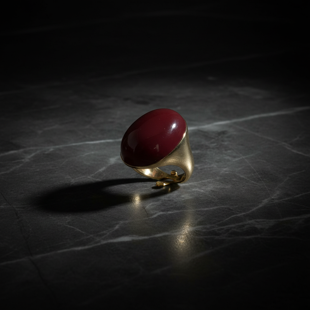 Flat lay burgundy dome ring