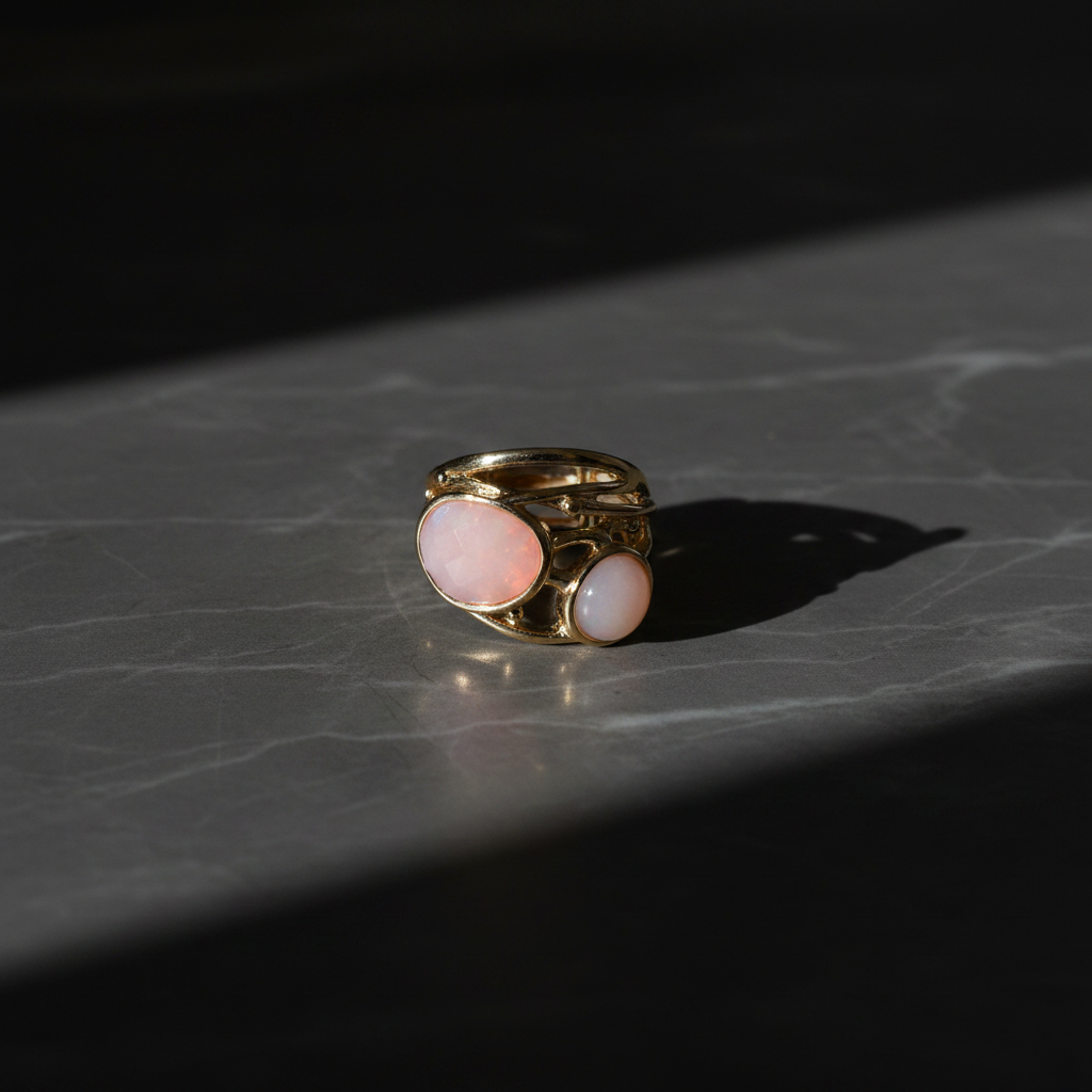 Flat lay pink opal ring
