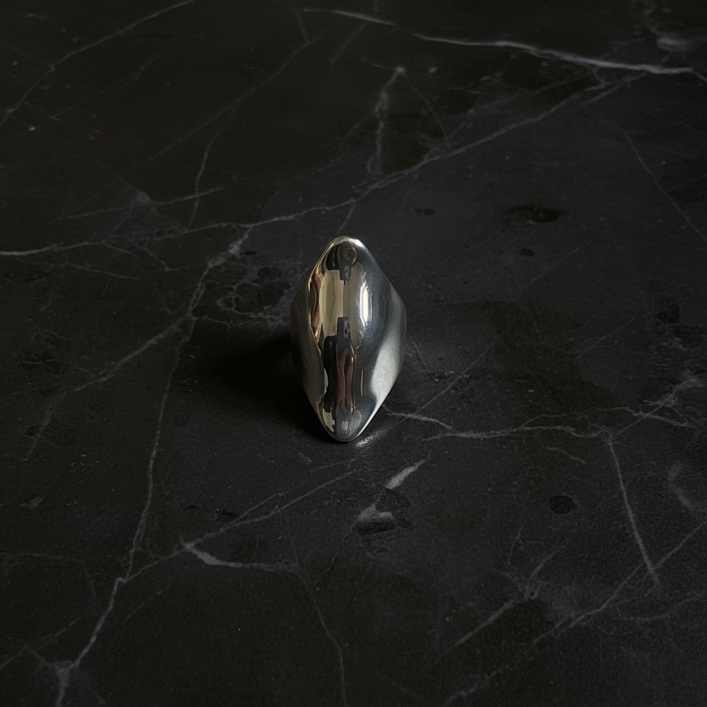Flat lay silver dome ring