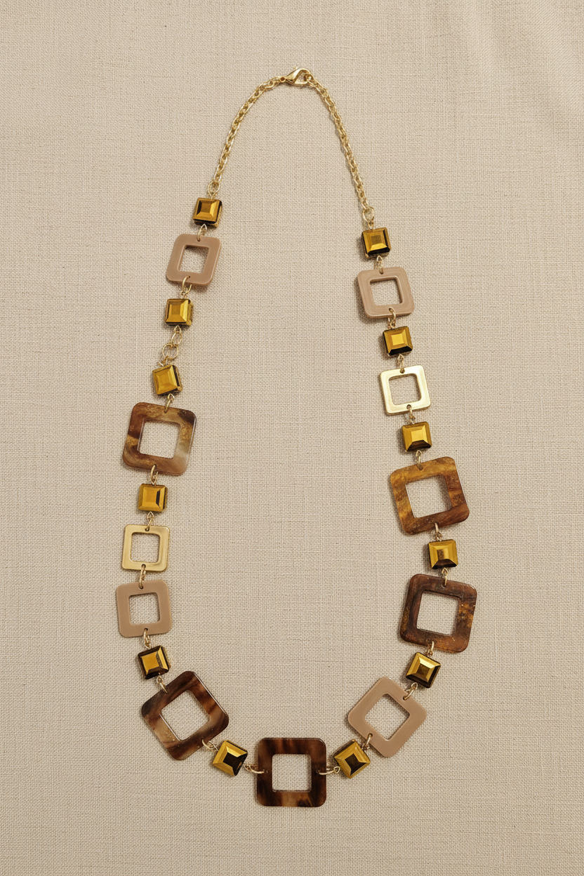 Geometric square necklace flat lay