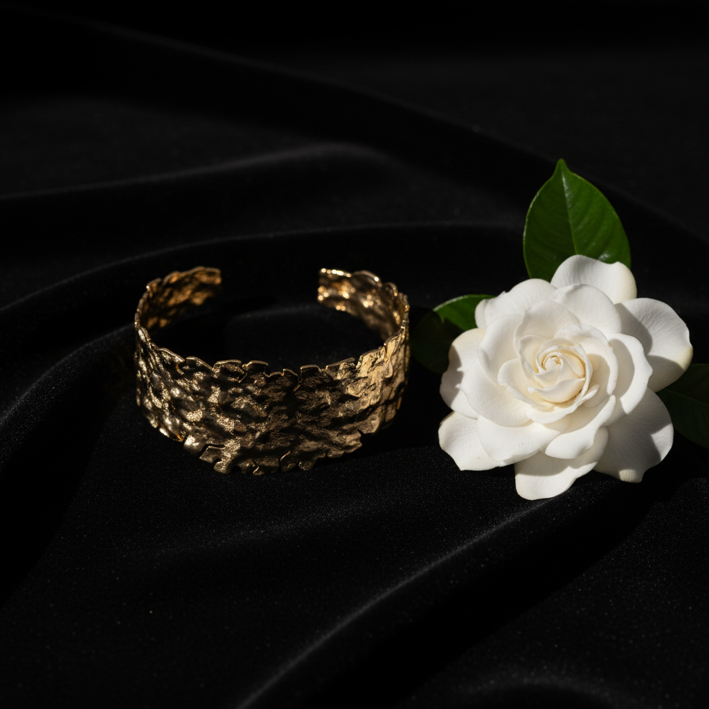 Gilda gold sculptural cuff flat lay