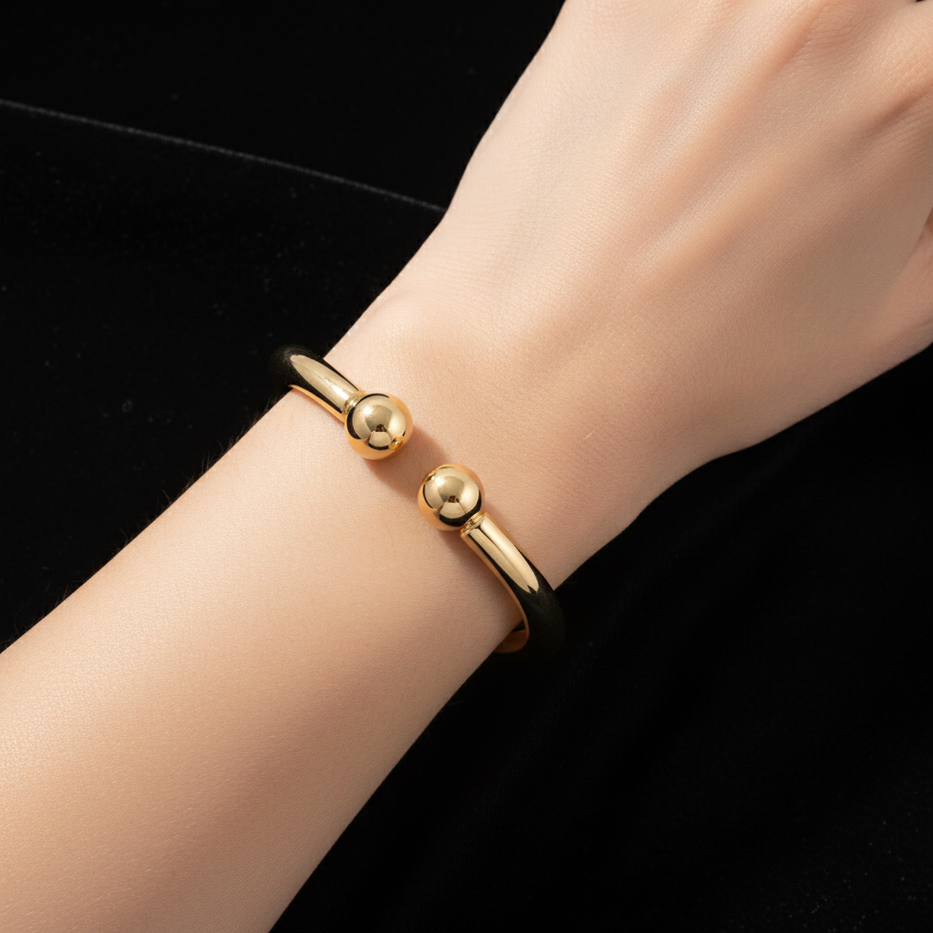 Gold ball cuff black velvet