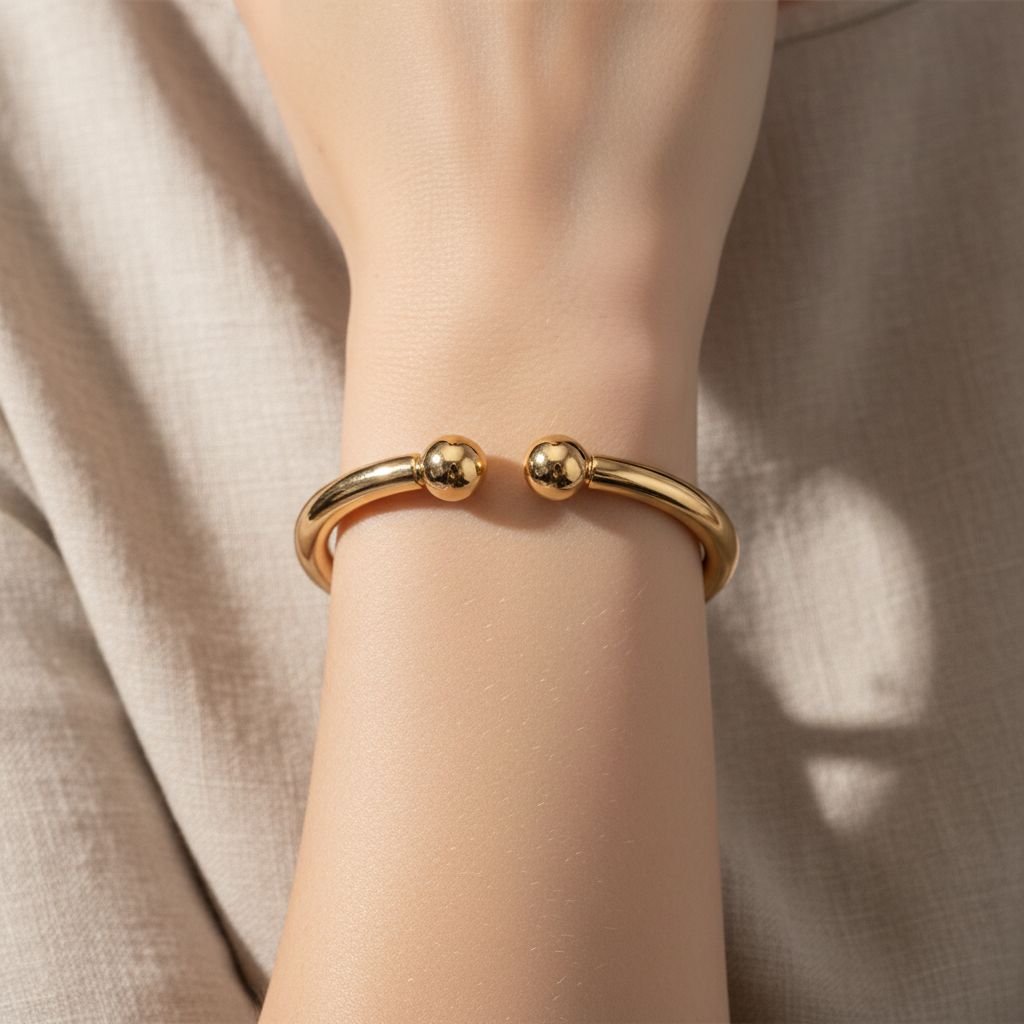 Gold ball cuff neutral linen