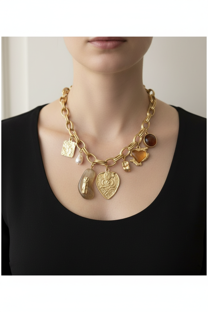 Gold charm necklace model