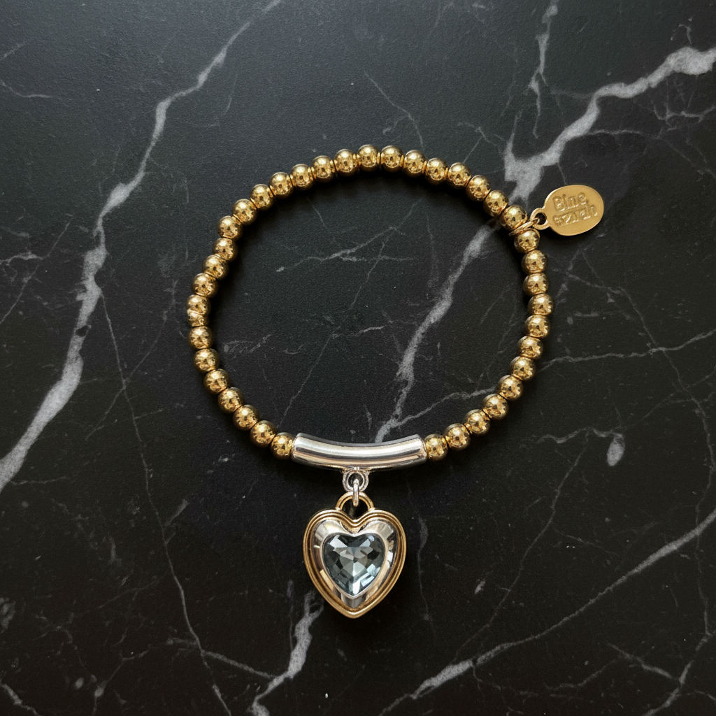 Gold Heart Charm Bracelet – Dark Marble
