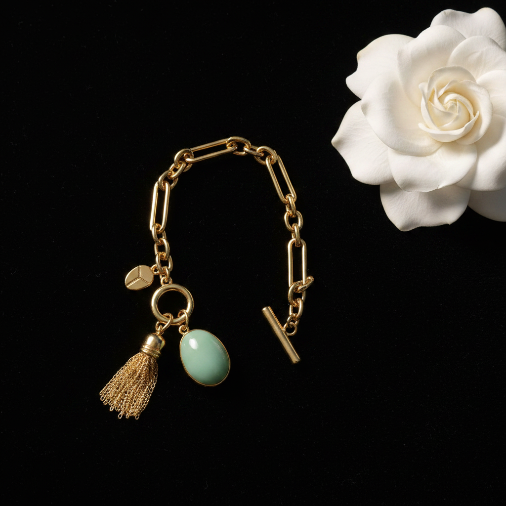 Gold paperclip charm bracelet black velvet