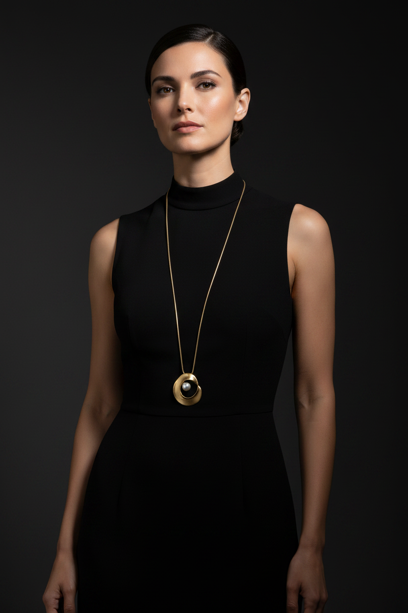 Golden Swirl Pearl Necklace – Dark Smaller Pendant