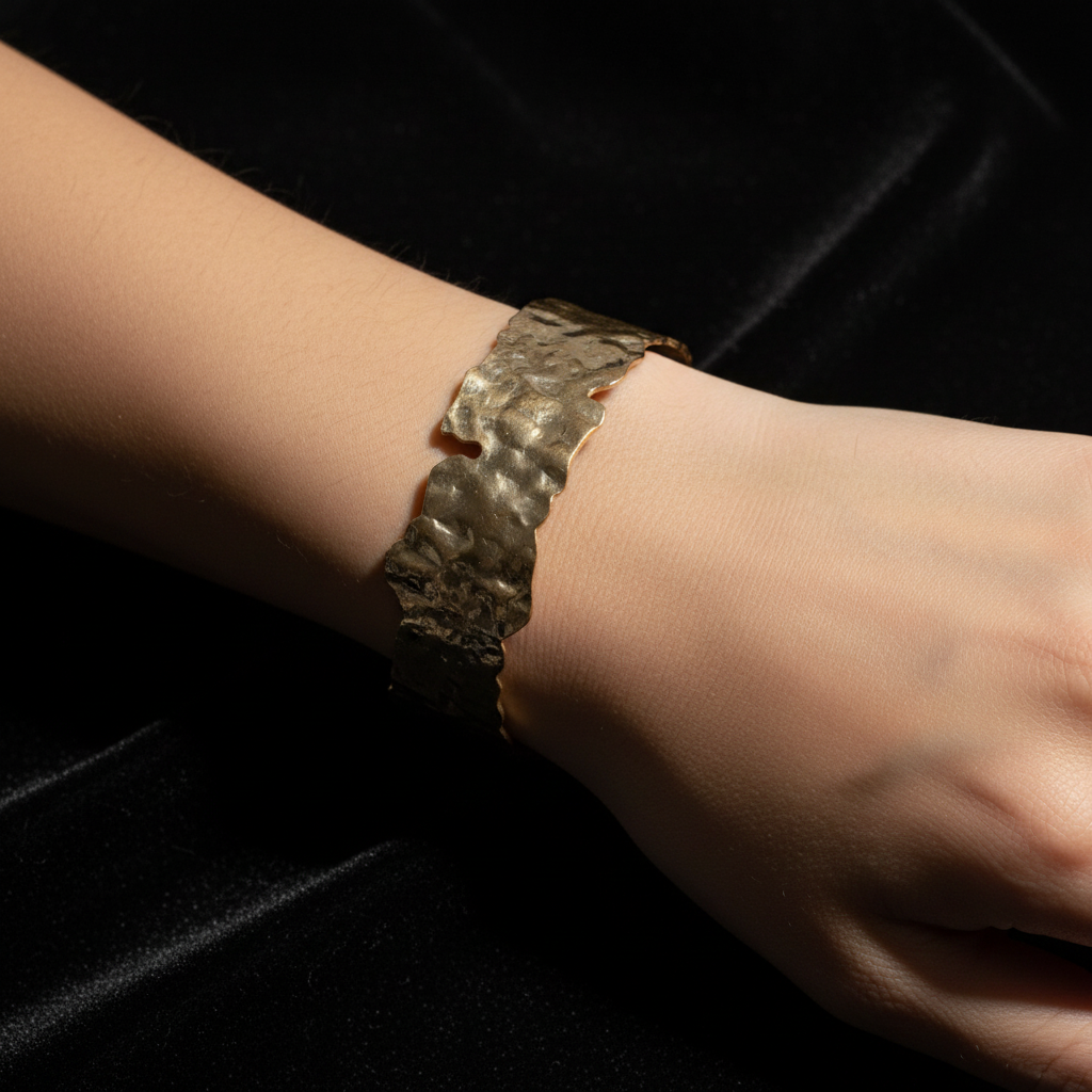 Hammered gold cuff black velvet