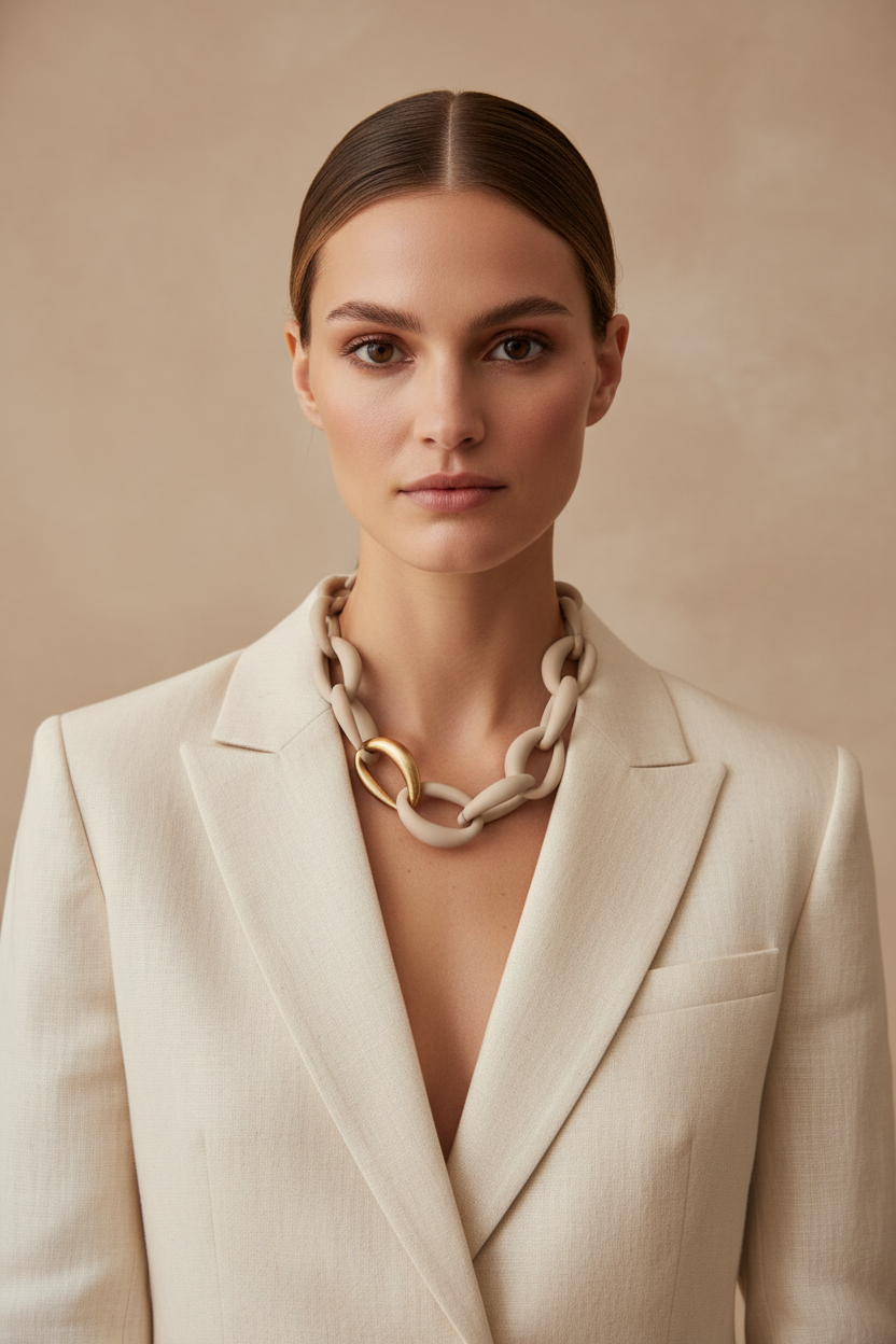 Zen Oversized Clay Link Necklace Latte – model shot