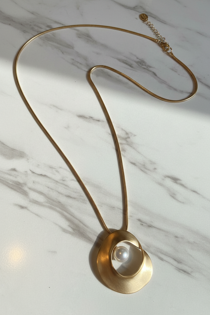 Golden Swirl Pearl Pendant Necklace editorial product image