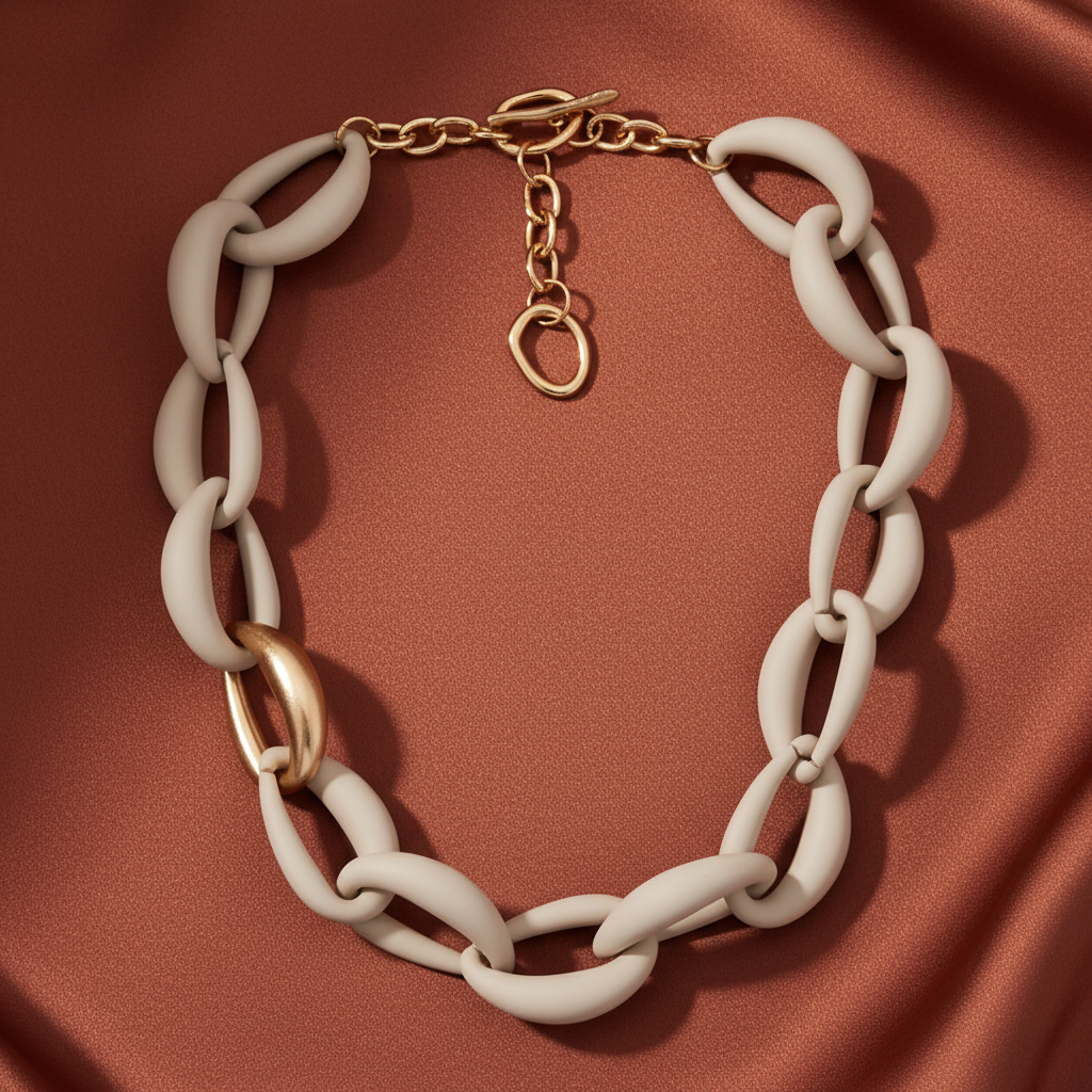Zen Oversized Clay Link Necklace Latte – terracotta background