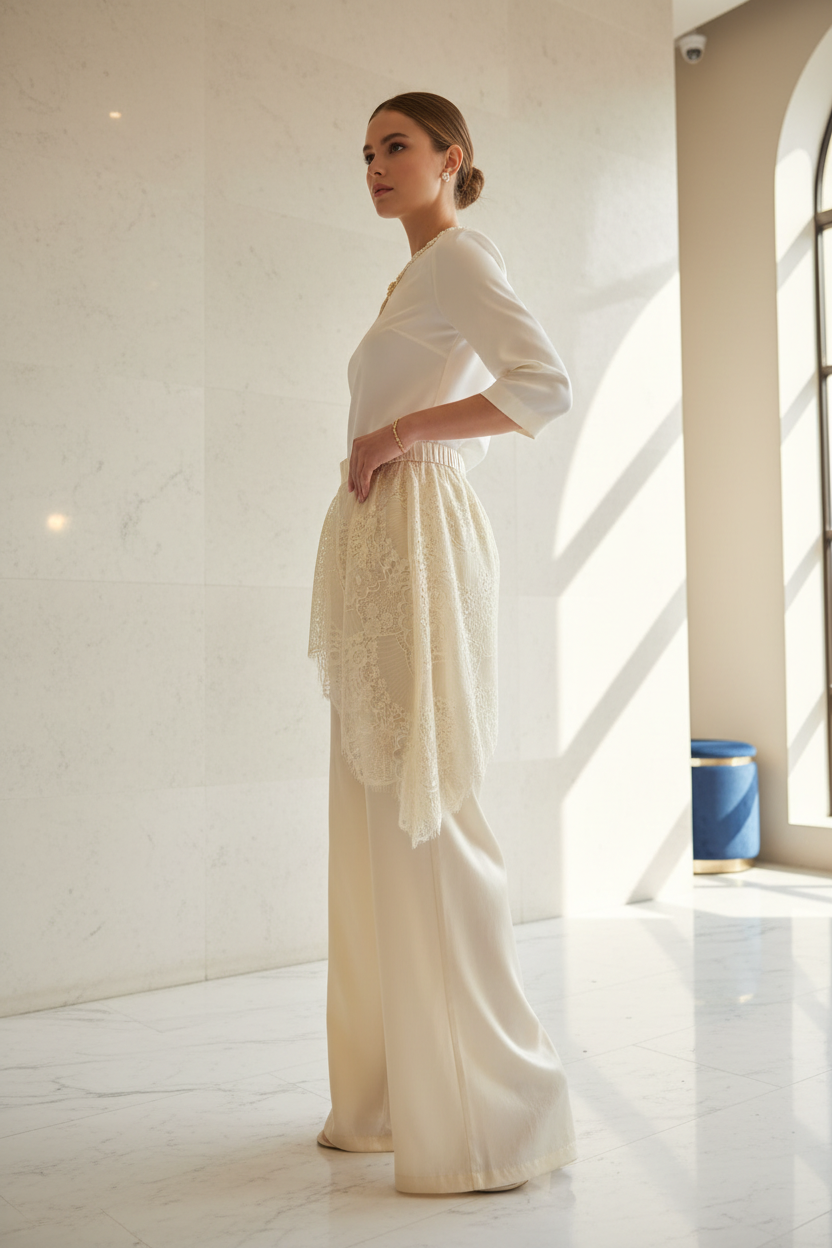 Ivory Lace Pants – Side View