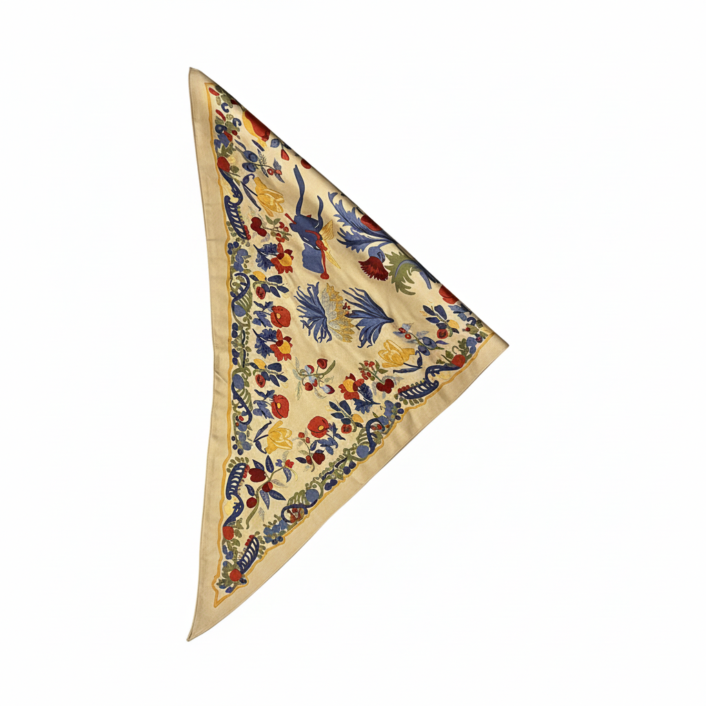 Lenço creme floral flat lay