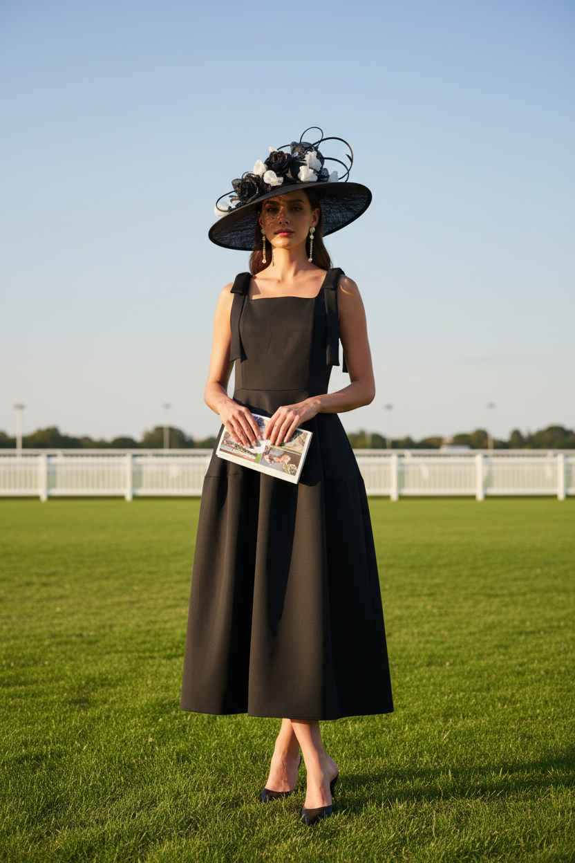Mary Black Midi Dress - Racing Corrected Skirt