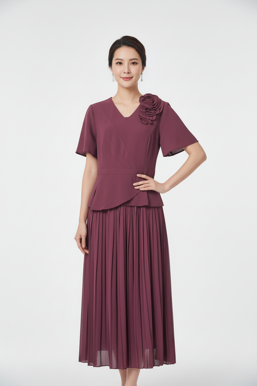 Mauve Rosette Dress - Front New Pose