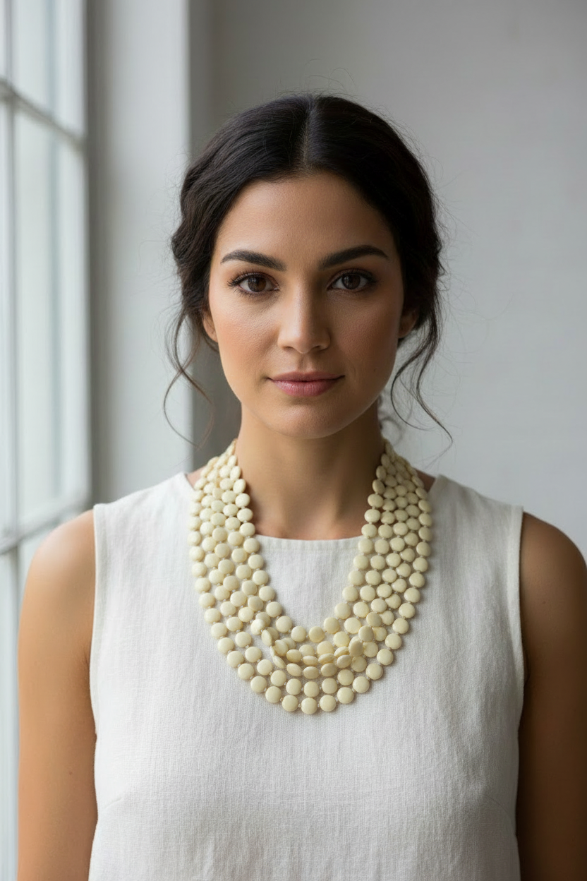 Mesma modelo usando colar off-white