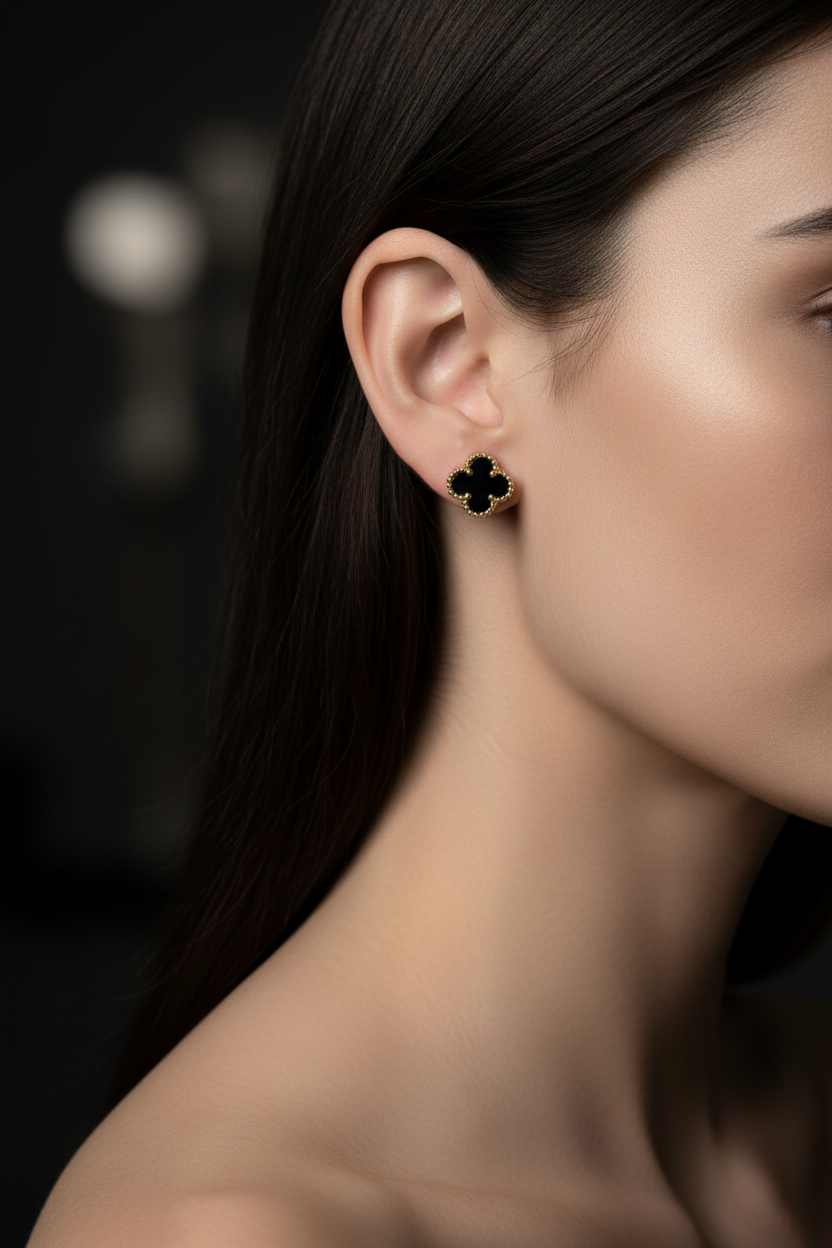 Model shot fresh tiny clover studs