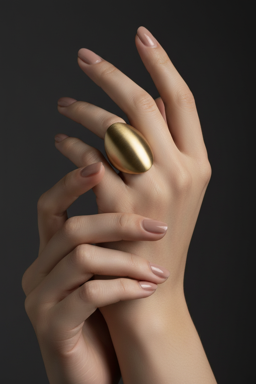 Model shot gold egg dome ring