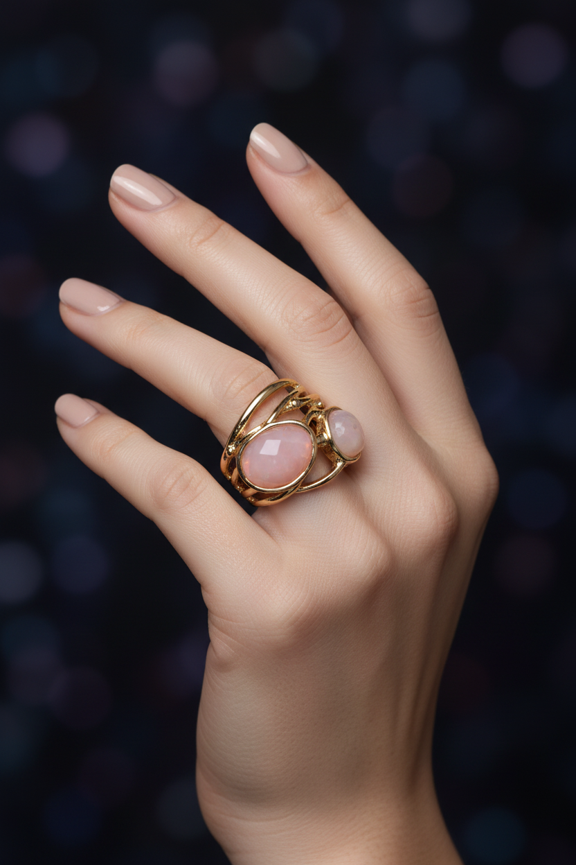 Model shot pink opal ring