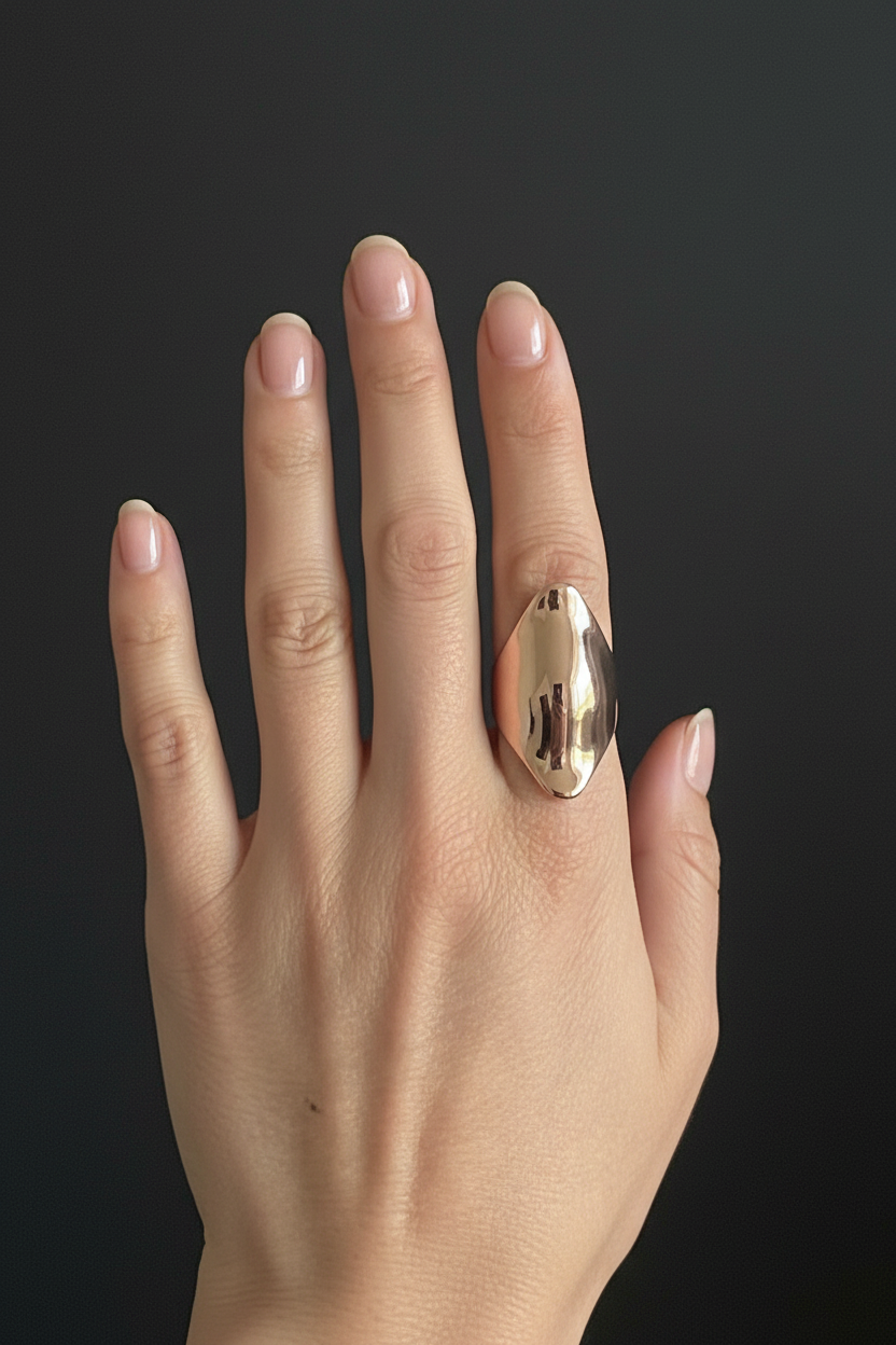 Model shot rose gold dome ring