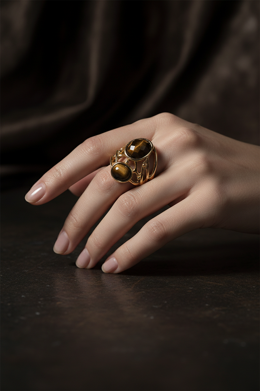 Model shot tiger eye ring