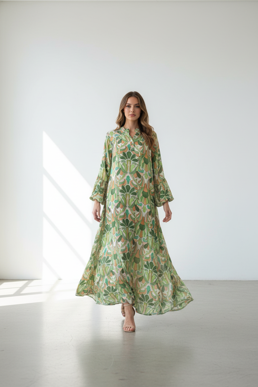 Modelo em movimento com mangas lisas