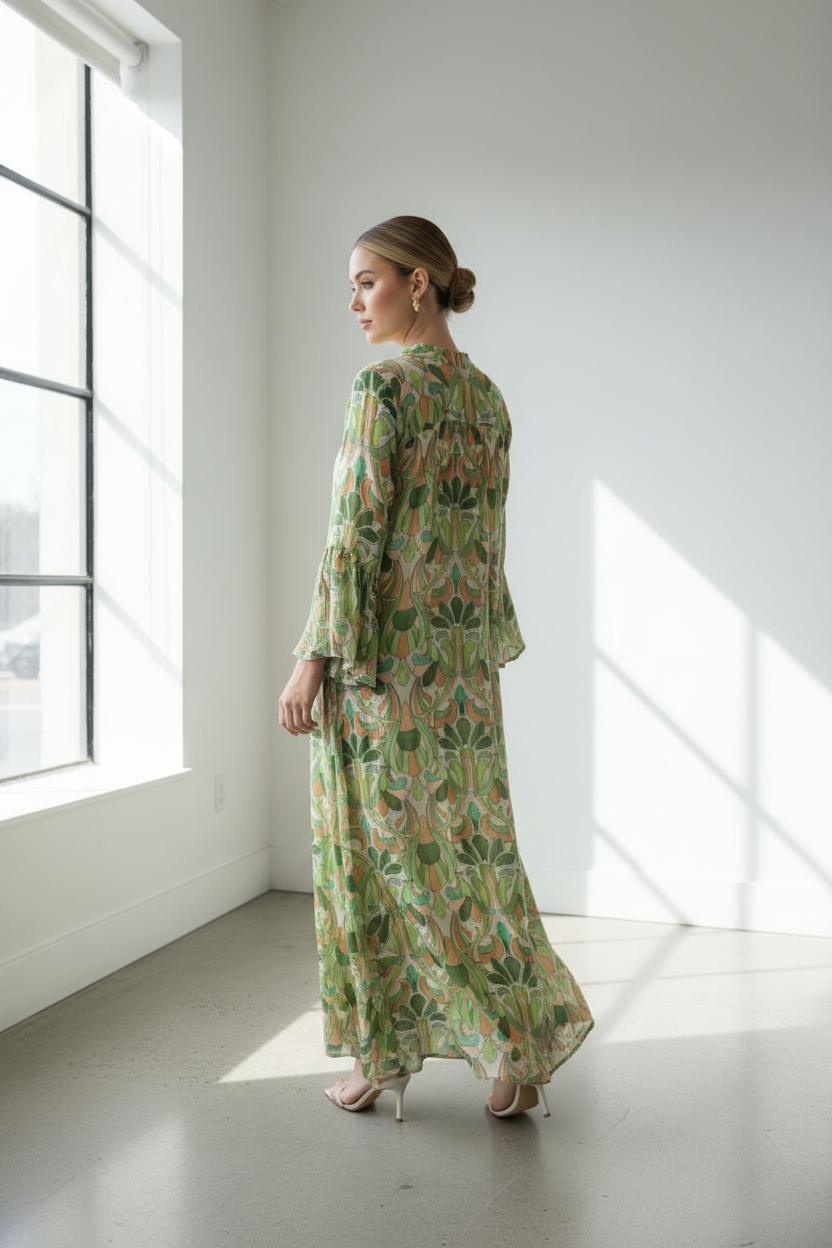 Modelo vista de costas com mangas lisas