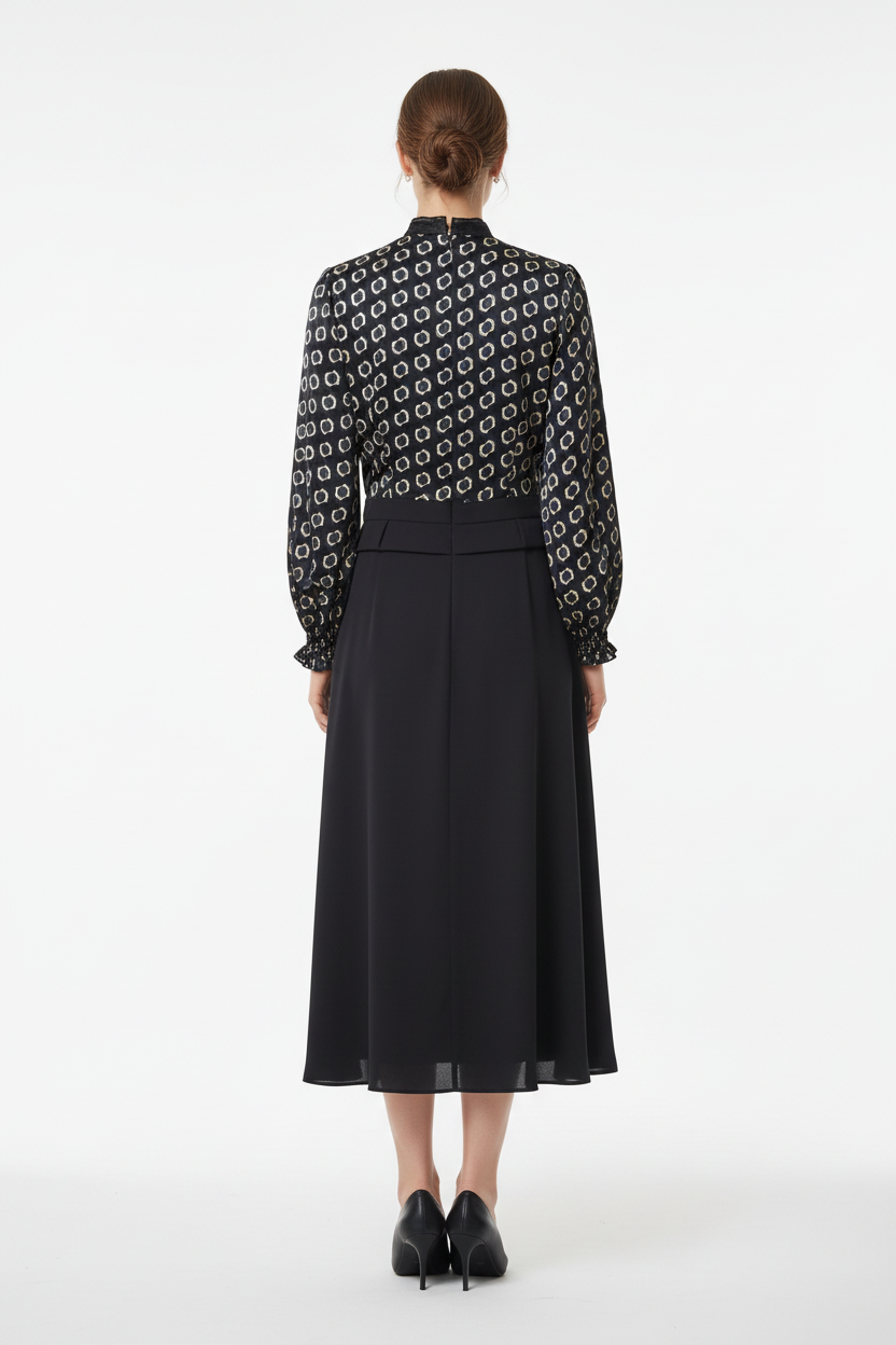 Navy Geometric Midi Dress - Back View