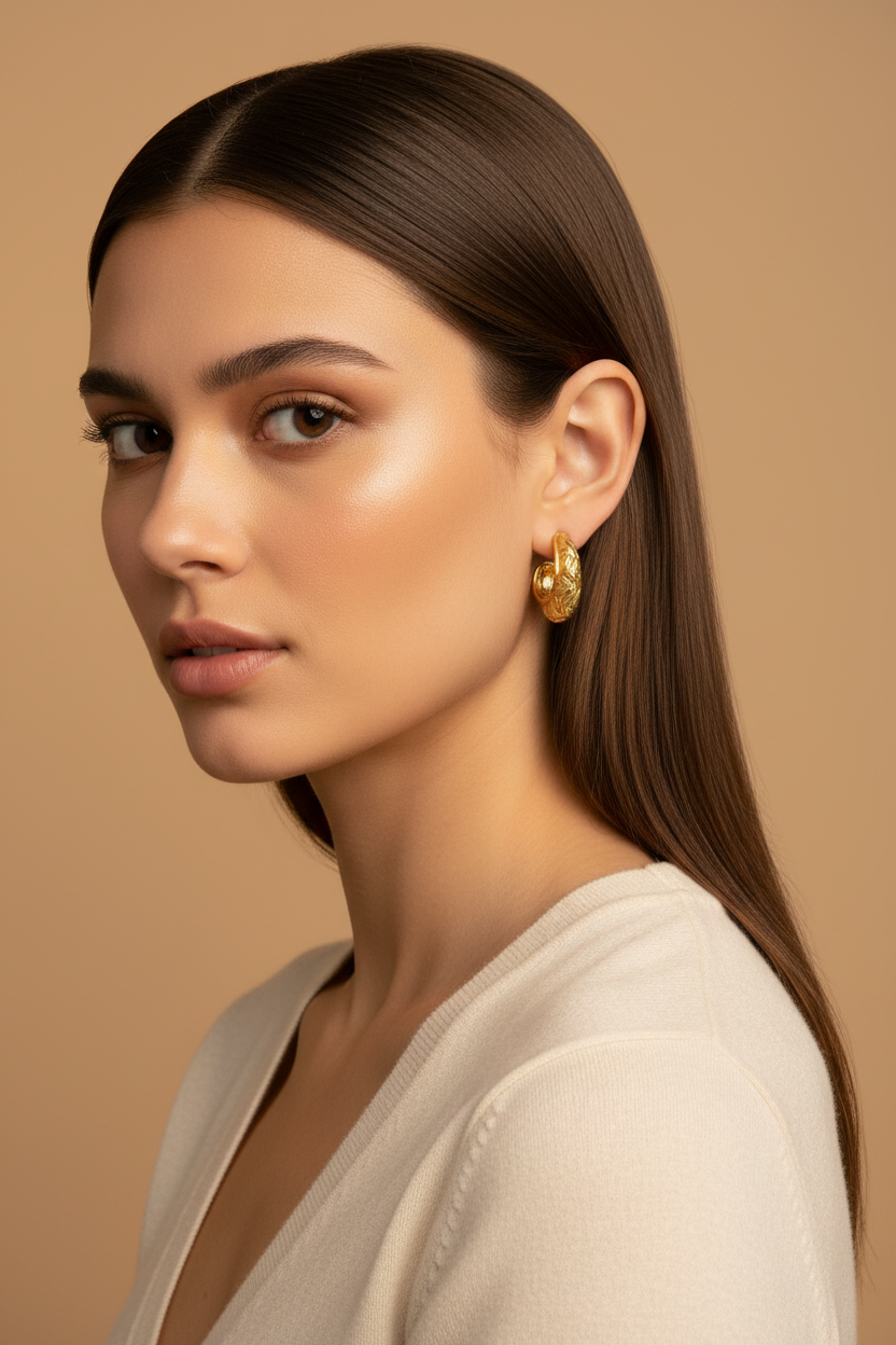 New model smaller gold woven oval hoop earrings