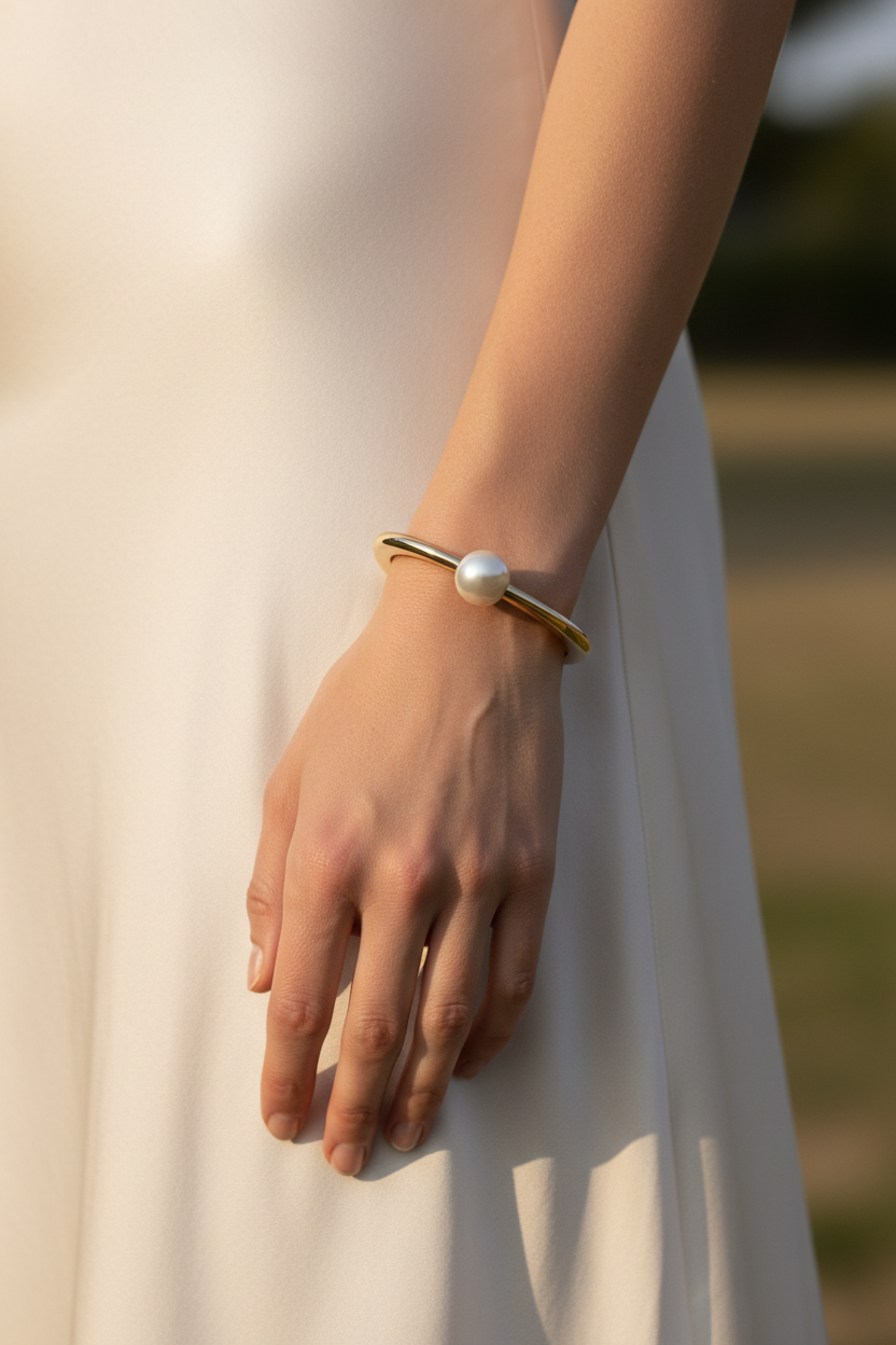 Pearl gold bangle outdoor