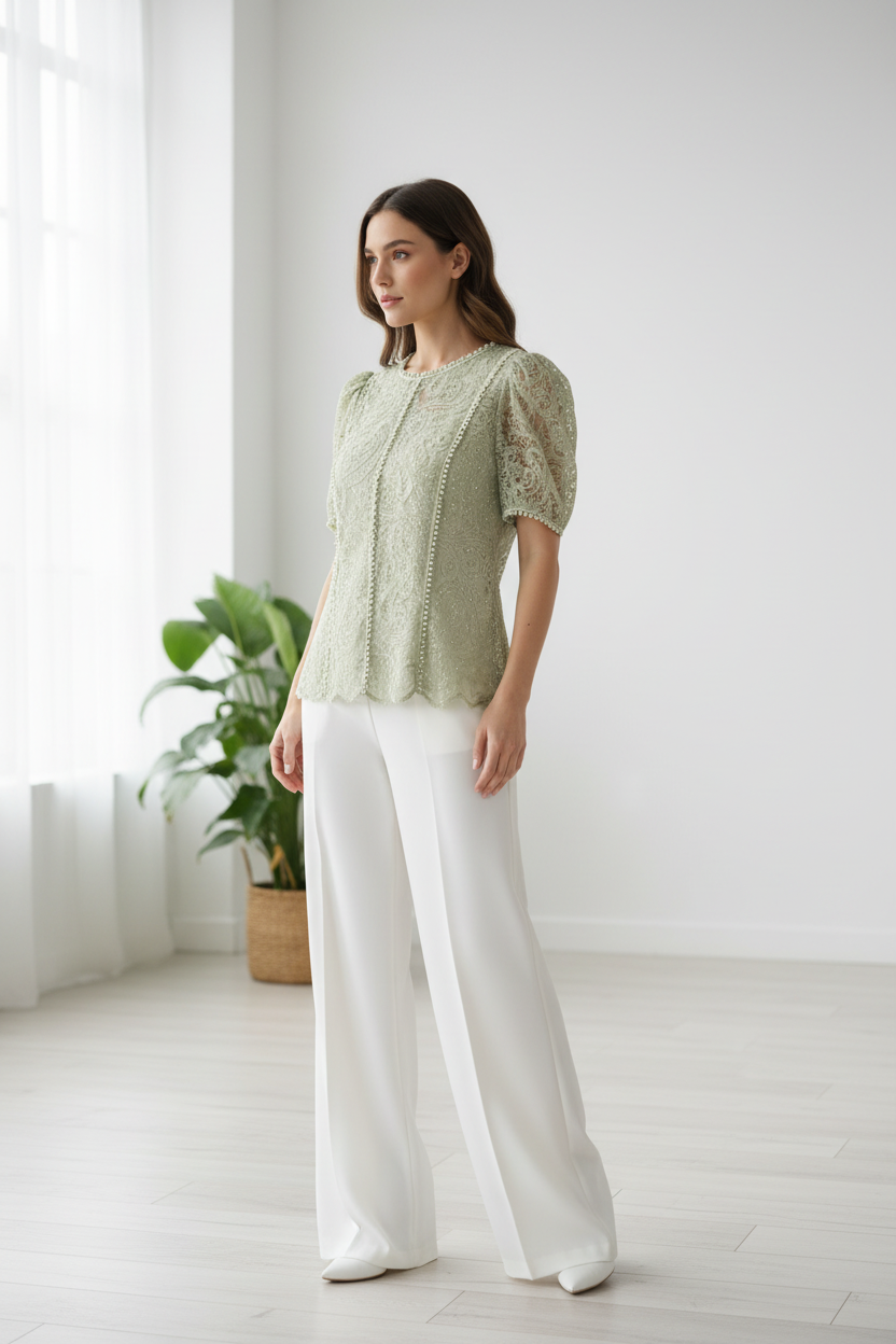 Pistachio Lace Top – On Model