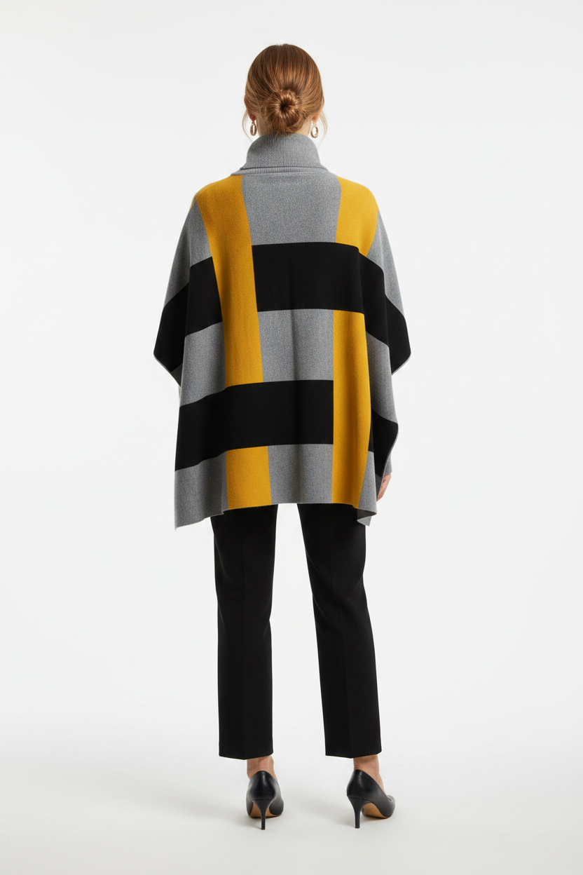 COLOUR BLOCK KNIT PONCHO