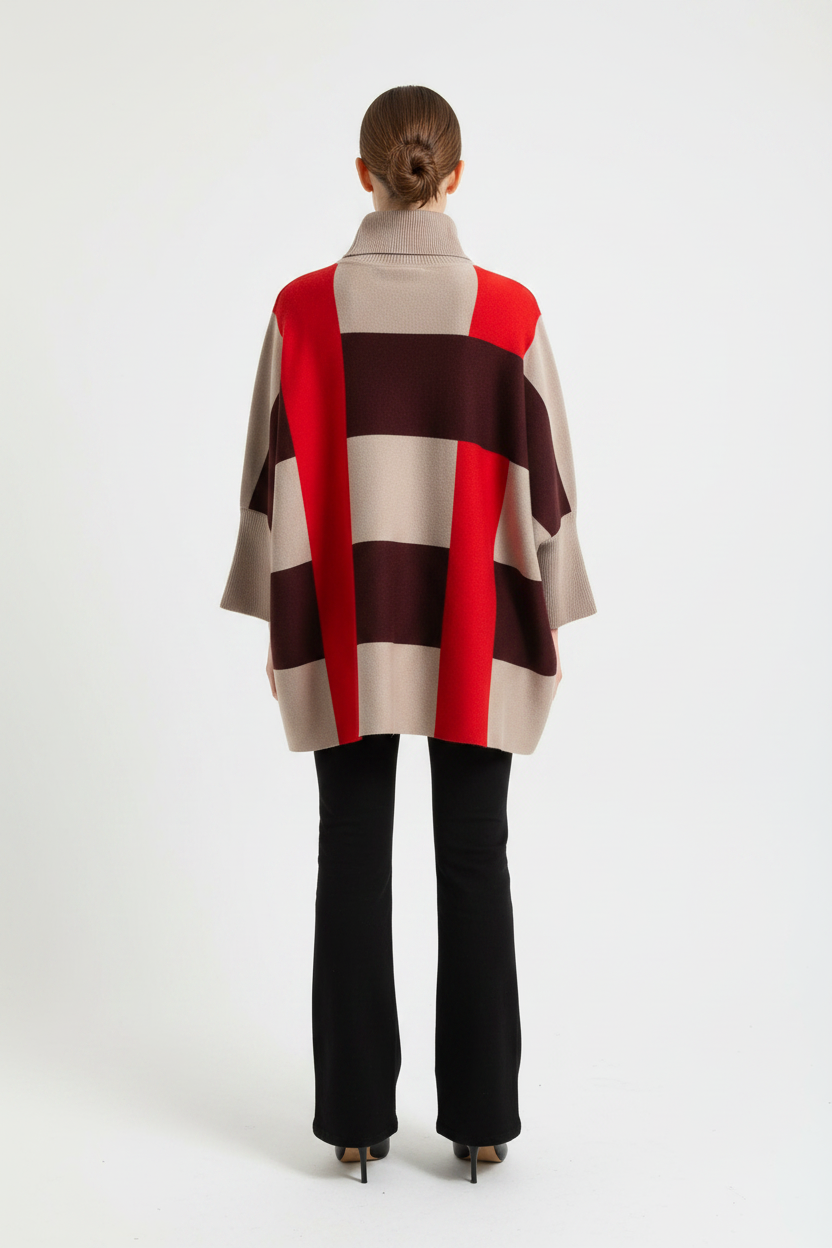 COLOUR BLOCK KNIT PONCHO