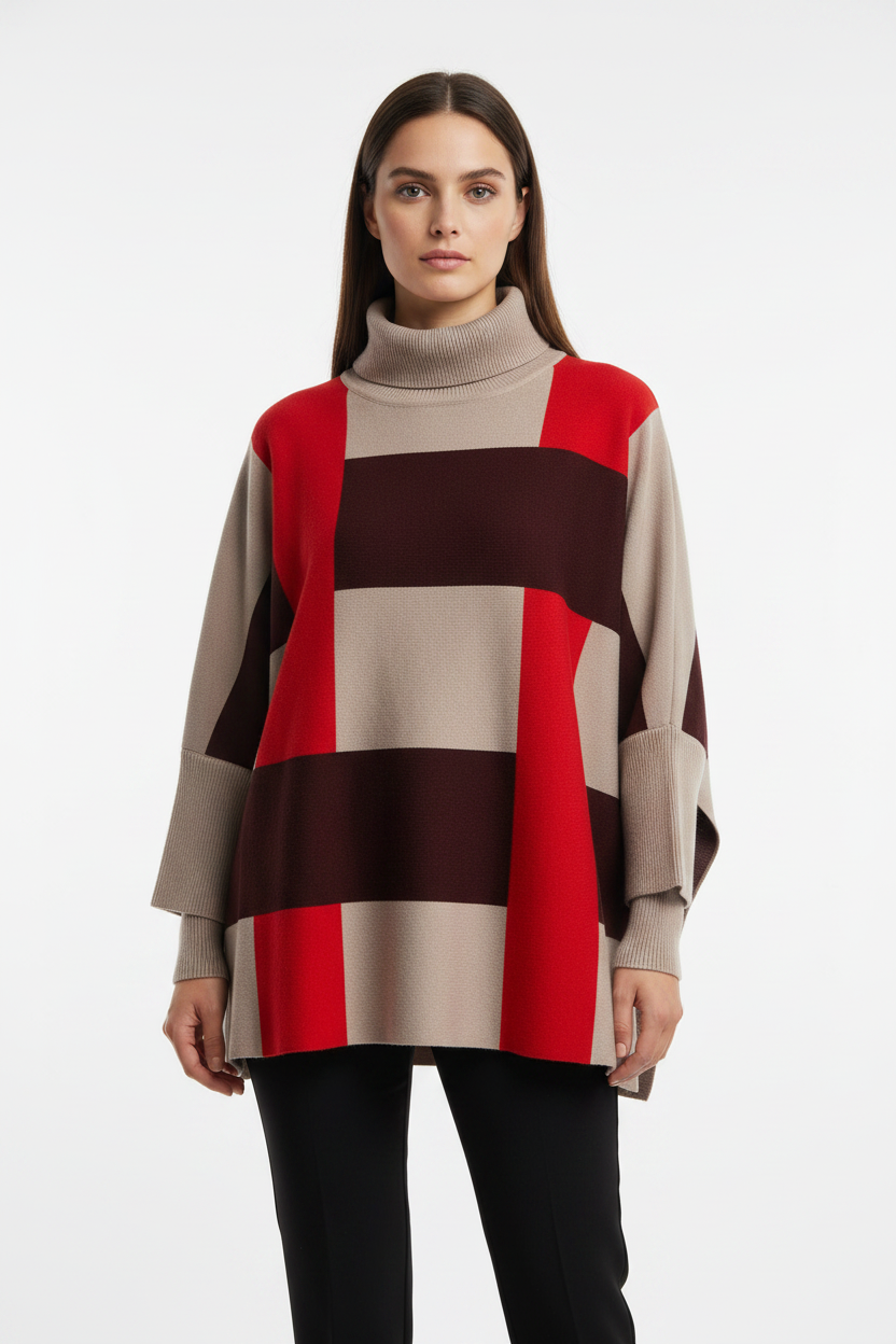 COLOUR BLOCK KNIT PONCHO