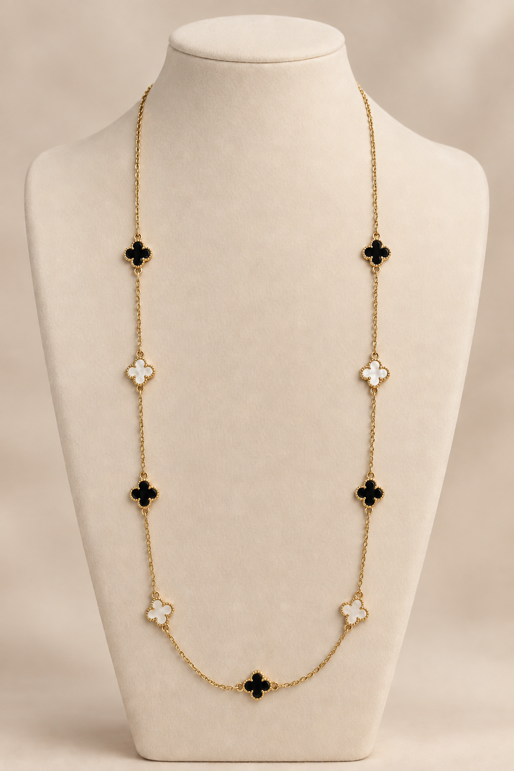 Revised necklace display without visible clasp and extension chain