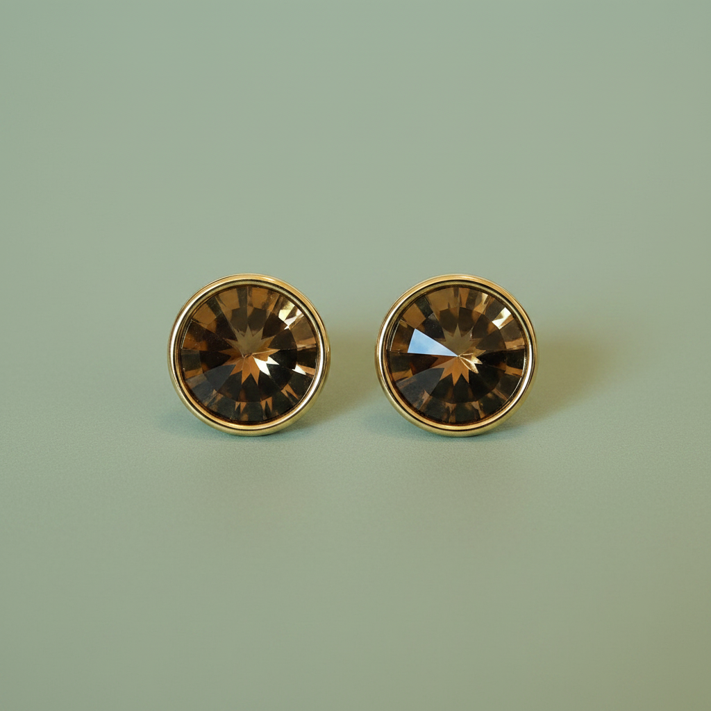Sage green cognac crystal stud earrings