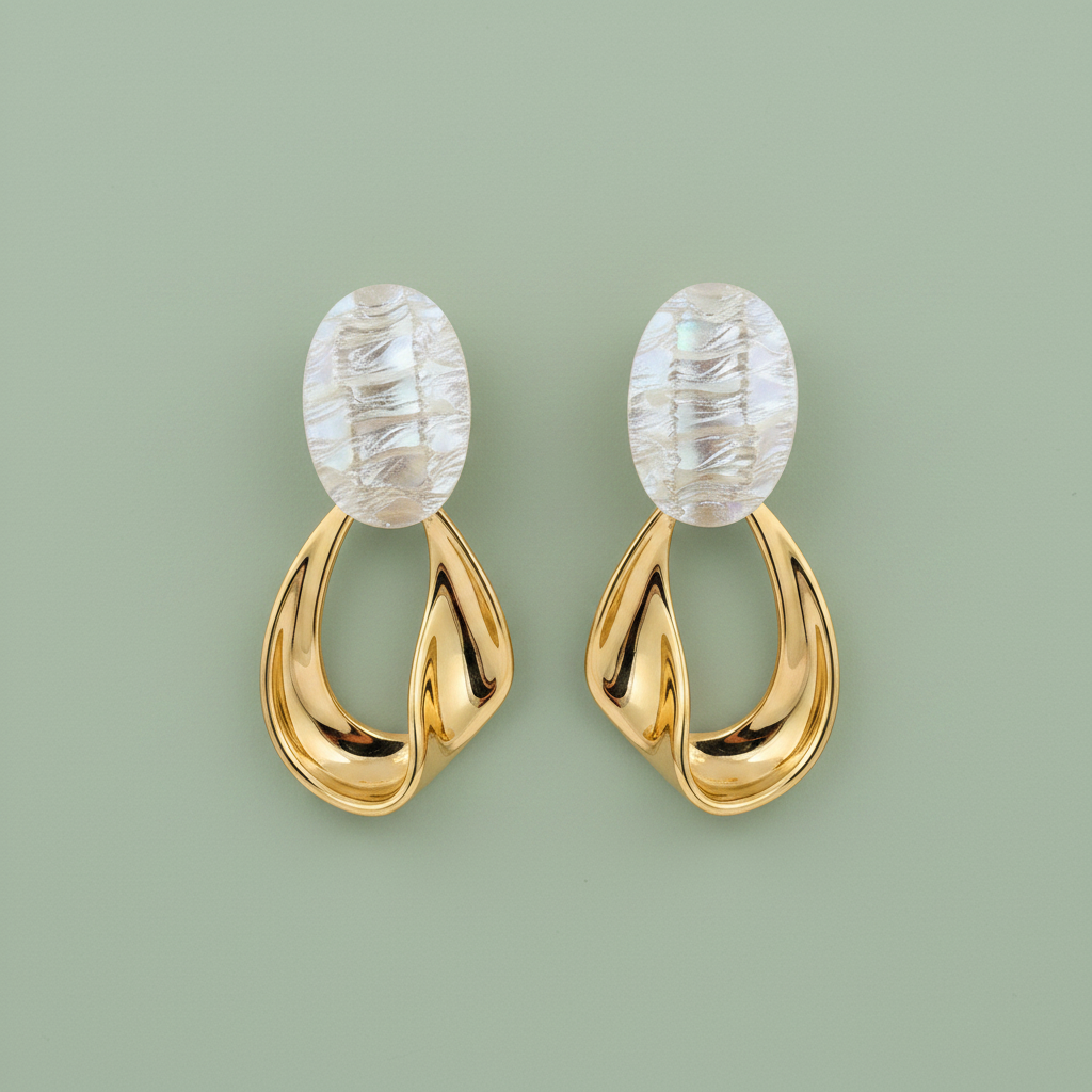 Sage green e-commerce crystal gold loop earrings