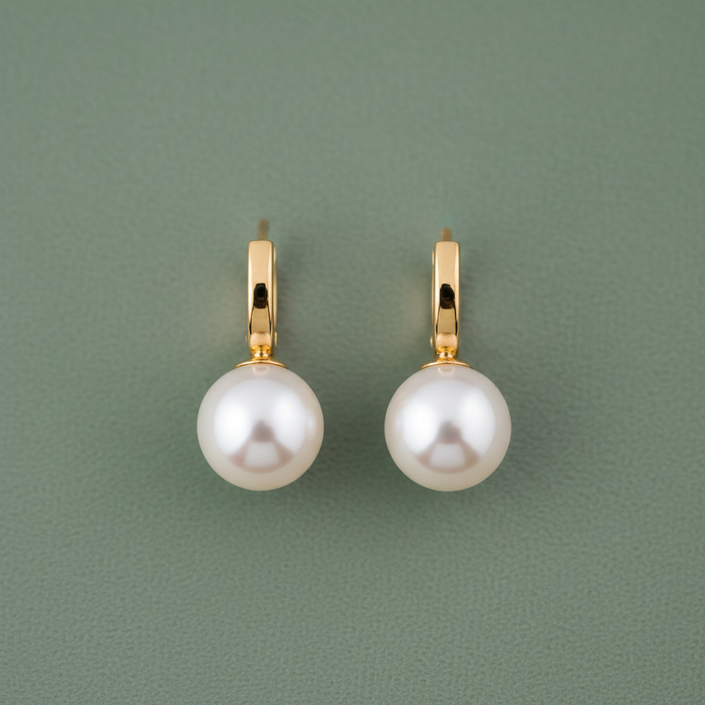 Sage green flat lay pearl huggie earrings