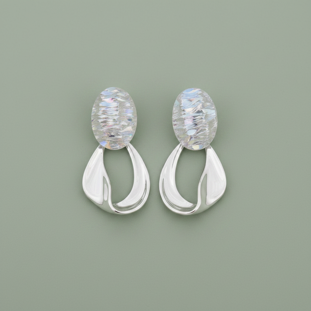 Sage green silver loop earrings