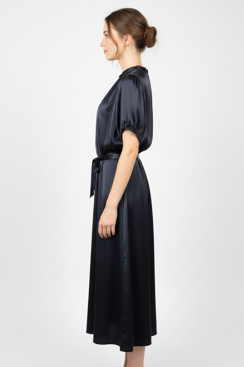 Satin Midi - Side on Model