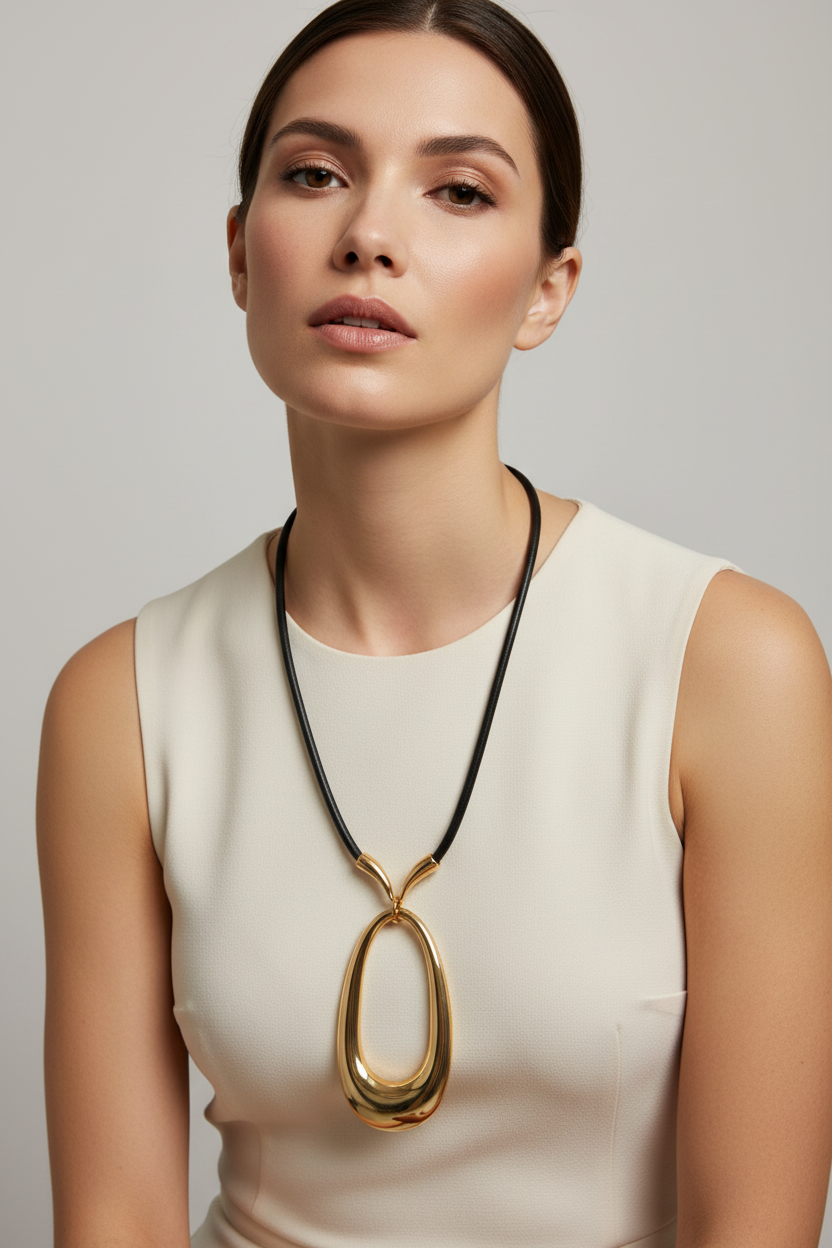 Sculpt Oval Pendant Gold – Longer Pendant Model