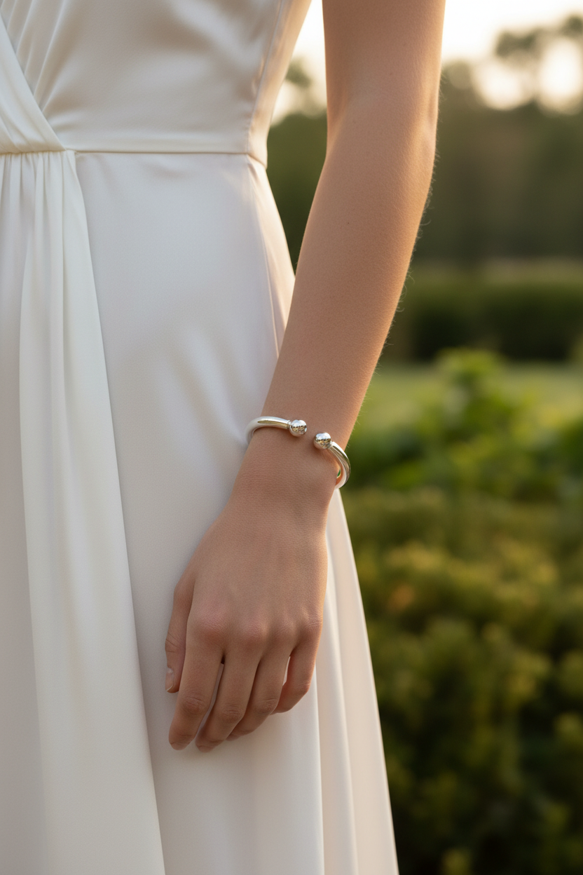 Silver ball cuff outdoor