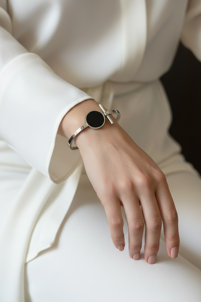Silver Black Bangle – On Model