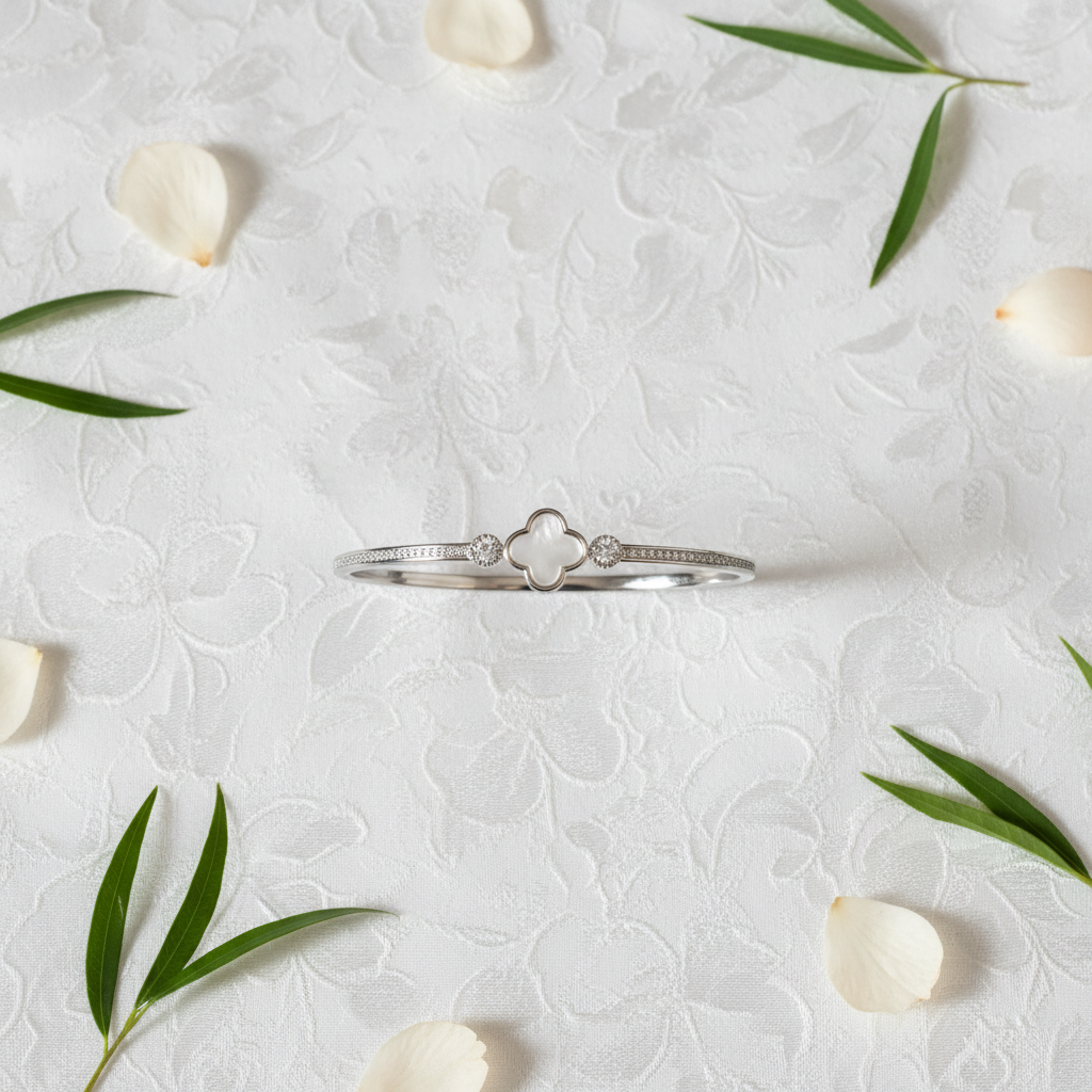 Silver bracelet flat lay