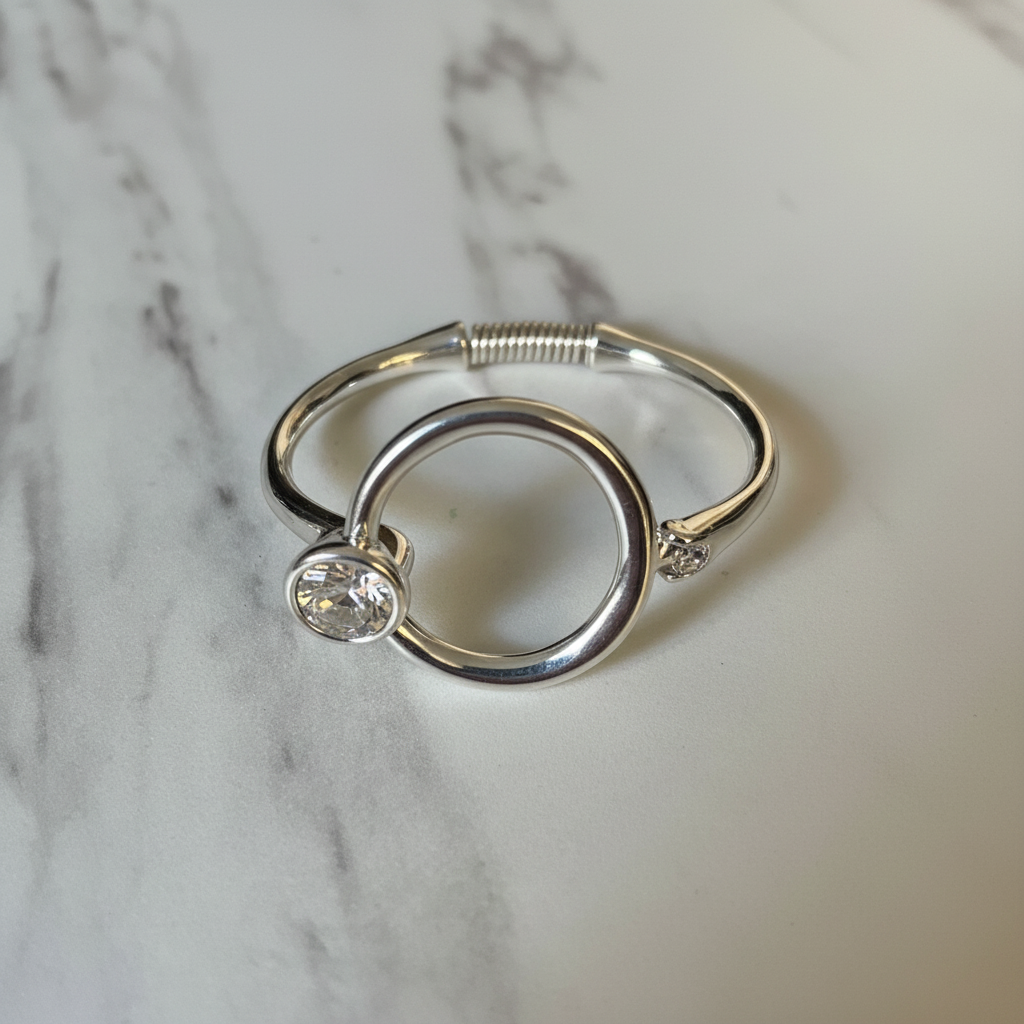 Silver Circle Crystal Cuff – Flat Lay