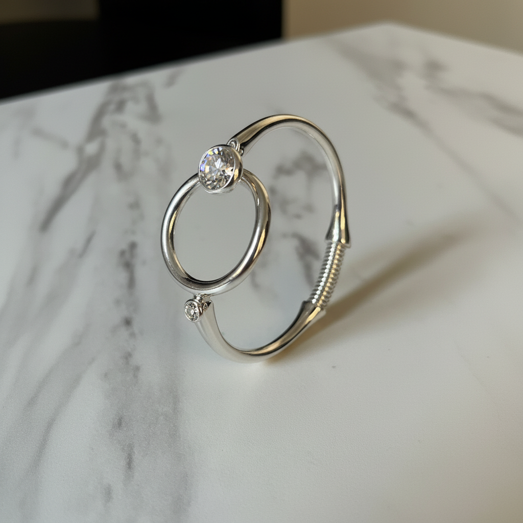 Silver Circle Crystal Cuff – Side Profile
