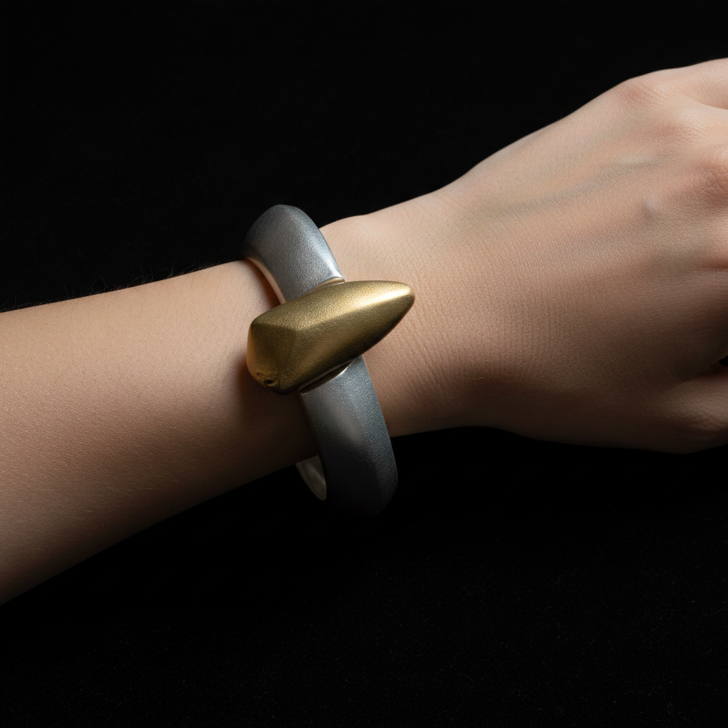 Silver gold nugget cuff black velvet